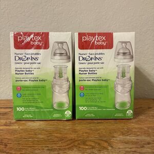(2) Playtex Baby Drop-ins 100 (200) Nurser Bottle Liners 4 Ounce Necessities NEW